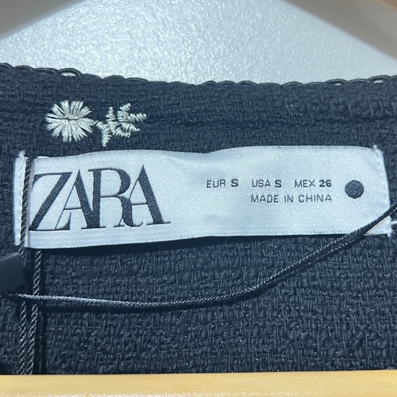 Zara Floral Embroidered Black Blazer Jacket Small Preppy Casual Dark Academia - Picture 3 of 13